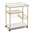 Guldfarvet barvogn med 3 hylder, vinglasholder og flaskeholder, 80 x 40 x 90 cm