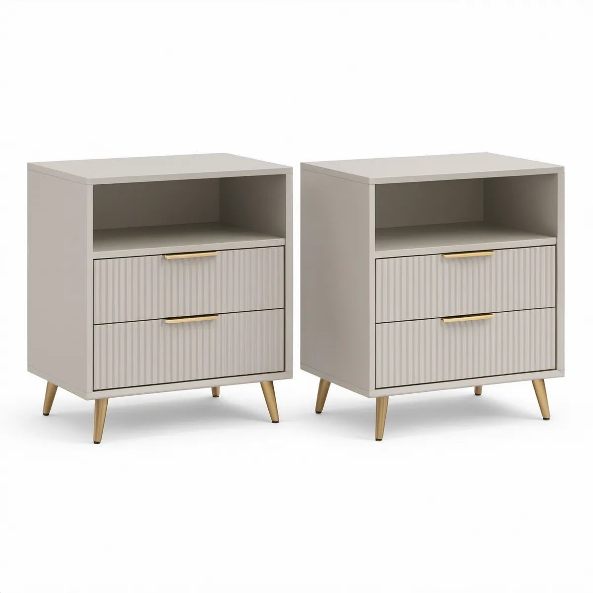 Sæt med 2 rektangulære sengeborde i MDF, beige/guld, 40 x 35 x 60 cm