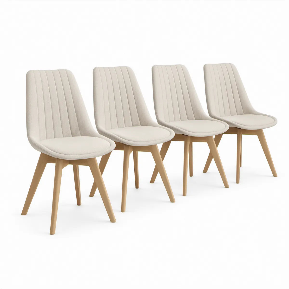 Sæt med 4 polstrede stole i creme og naturtræ, 48 x 58 x 86 cm
